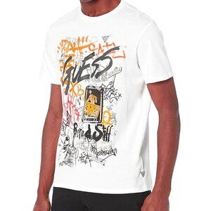 GUESS Men's DTLA Graffiti Crewneck short sleeve Tee, XXL, pure white, NWOT